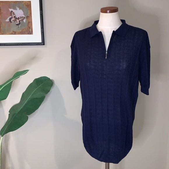 Tailored Recreation Premium Polo Shirt, Quarter Zip, Navy Blue Pattern, Size XL - Picture 1 of 15